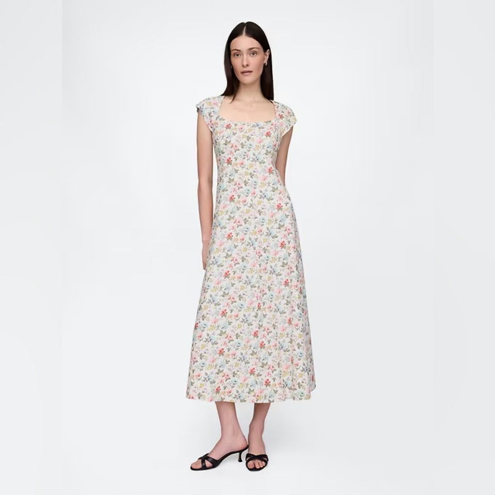 NWT! GAP Garden Bloom Multi Floral Linen-Blend Cap-Sleeve Maxi Dress 🎮 - Picture 2 of 11